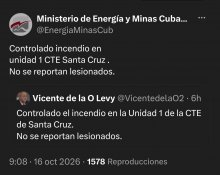 Actualización del incendio ocurrido en la Unidad 1 CTE Santa Cruz .